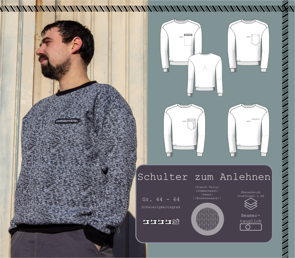 Schnittmuster-Herren-Sweater--Pullover-Hoodie-Schulter-zum-Anlehnen-von-einfach-anziehend