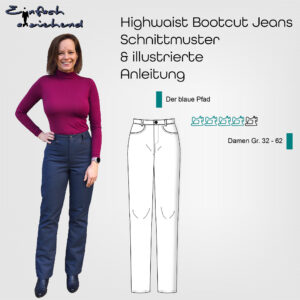 Schnittmuster Bootcut Jeans "Der blaue Pfad" High Waist Damen Gr. 32 - 62