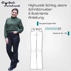 Schnittmuster Schlagjeans "Der geschlungene Pfad" High Waist Damen Gr. 64 - 124