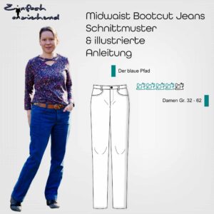 Schnittmuster Bootcut Jeans "Der blaue Pfad" Mid Waist Damen Gr. 32 - 62